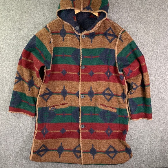 VTG Woolrich Duster Womens 2XL Reversible Southwestern Blanket Tribal Aztec 80's